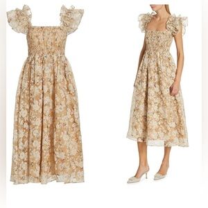 En Saison Floral Midi Dress in Tan and Cream